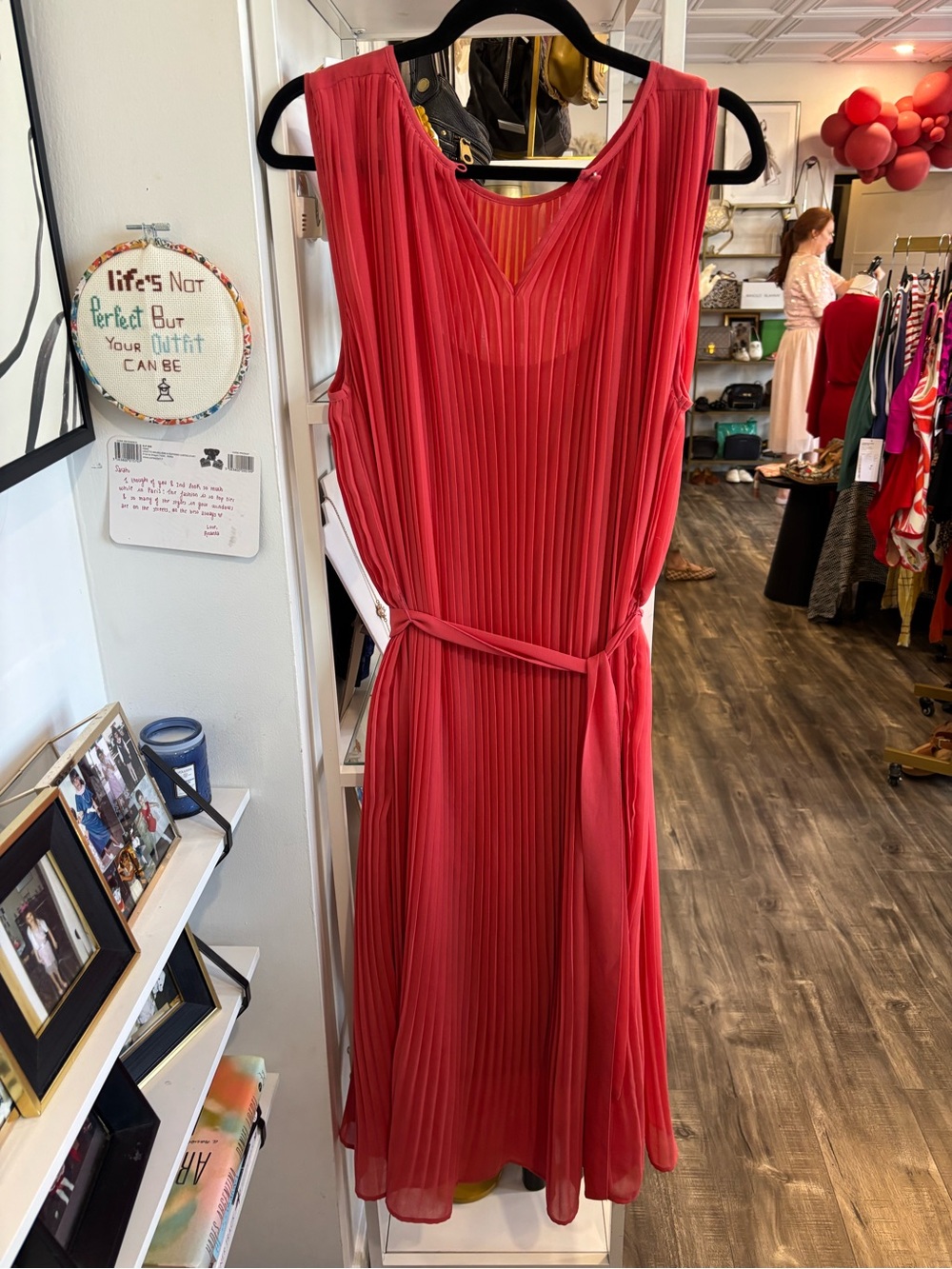 Banana Republic Coral Pleated Tie-Waist Midi Dress - Picture 2 of 4